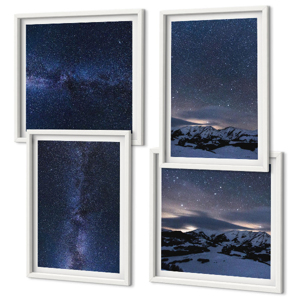 Ensemble de 4 tableaux Ciel nocturne montagnes étoiles