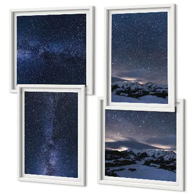 Ensemble de 4 tableaux ciel nocturne avec montagnes et étoiles