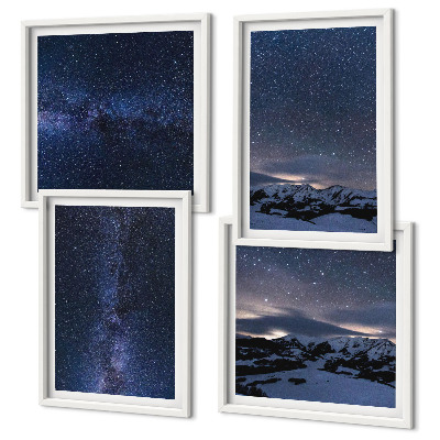 Ensemble de 4 tableaux Ciel nocturne montagnes étoiles