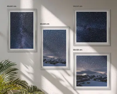 Ensemble de 4 tableaux ciel nocturne avec montagnes et étoiles