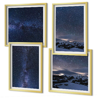 Ensemble de 4 tableaux Ciel nocturne montagnes étoiles