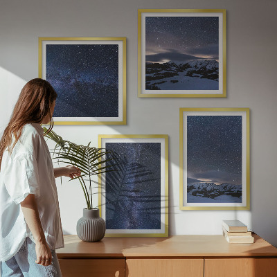 Ensemble de 4 tableaux Ciel nocturne montagnes étoiles