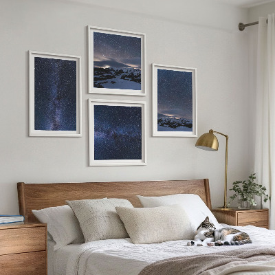 Ensemble de 4 tableaux Ciel nocturne montagnes étoiles
