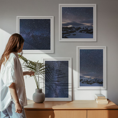 Ensemble de 4 tableaux Ciel nocturne montagnes étoiles