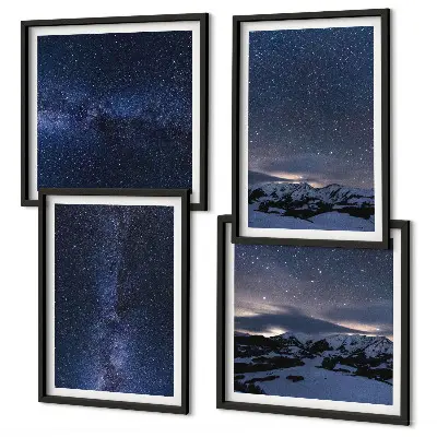 Ensemble de 4 tableaux ciel nocturne avec montagnes et étoiles