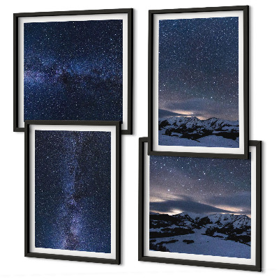 Ensemble de 4 tableaux Ciel nocturne montagnes étoiles