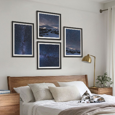 Ensemble de 4 tableaux Ciel nocturne montagnes étoiles