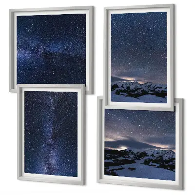 Ensemble de 4 tableaux ciel nocturne avec montagnes et étoiles