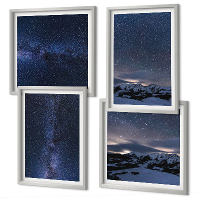 Ensemble de 4 tableaux Ciel nocturne montagnes étoiles
