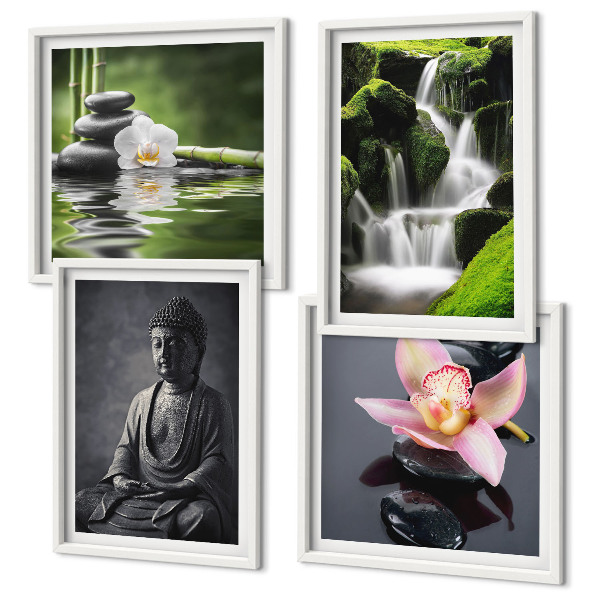 Mur de tableaux Peintures zen, pierres d'eau, bouddha