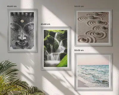 Tableau polyptyque La paix de la nature avec Bouddha ensemble de 3 cadres