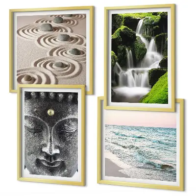 Tableau polyptyque La paix de la nature avec Bouddha ensemble de 3 cadres