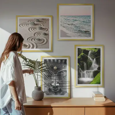 Tableau polyptyque La paix de la nature avec Bouddha ensemble de 3 cadres