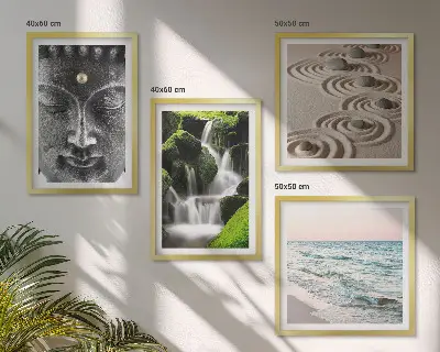 Tableau polyptyque La paix de la nature avec Bouddha ensemble de 3 cadres