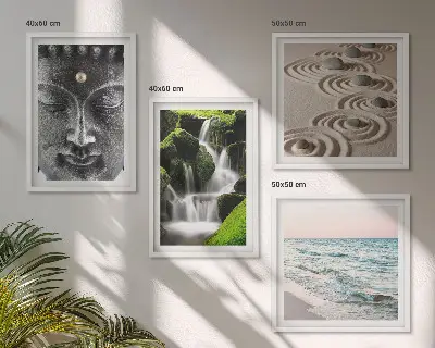 Tableau polyptyque La paix de la nature avec Bouddha ensemble de 3 cadres