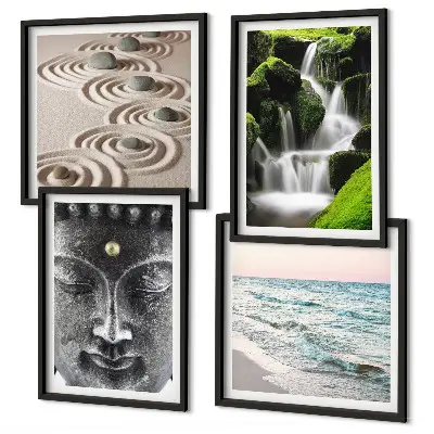 Tableau polyptyque La paix de la nature avec Bouddha ensemble de 3 cadres