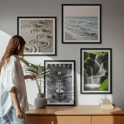 Tableau polyptyque La paix de la nature avec Bouddha ensemble de 3 cadres