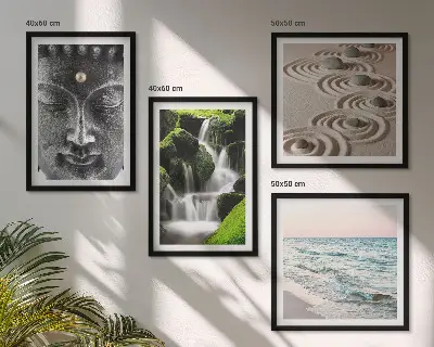 Tableau polyptyque La paix de la nature avec Bouddha ensemble de 3 cadres