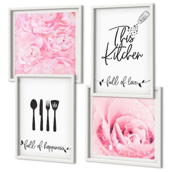Ensemble de 4 tableaux Cuisine délicates roses