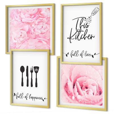 Ensemble de 4 tableaux Cuisine délicates roses
