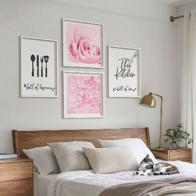 Ensemble de 4 tableaux Cuisine délicates roses
