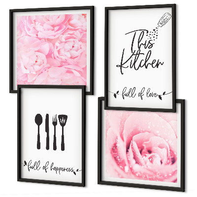 Ensemble de 4 tableaux Cuisine délicates roses