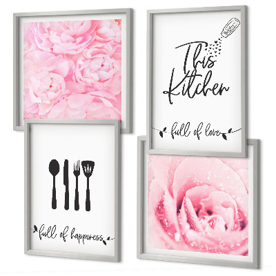 Ensemble de 4 tableaux Cuisine délicates roses