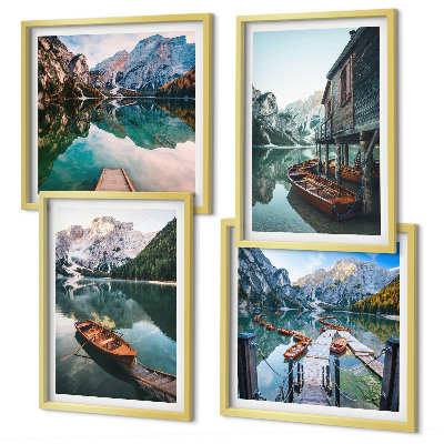 Polyptyque z cadres Lac, montagnes, bateaux, chalet