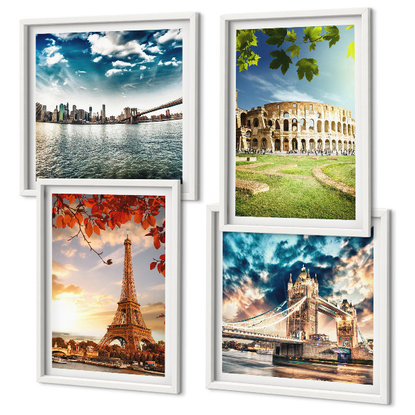 Ensemble de 4 tableaux Monuments d'europe aux couleurs chaudes