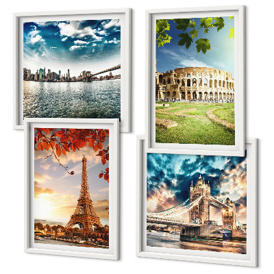 Ensemble de 4 tableaux Monuments d'europe aux couleurs chaudes