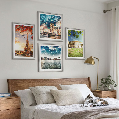 Ensemble de 4 tableaux Monuments d'europe aux couleurs chaudes