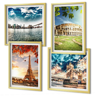 Ensemble de 4 tableaux Monuments d'europe aux couleurs chaudes