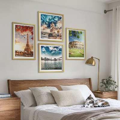 Ensemble de 4 tableaux Monuments d'europe aux couleurs chaudes