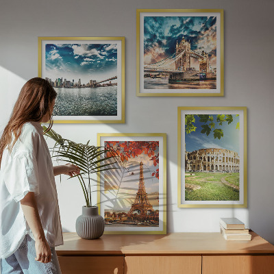 Ensemble de 4 tableaux Monuments d'europe aux couleurs chaudes