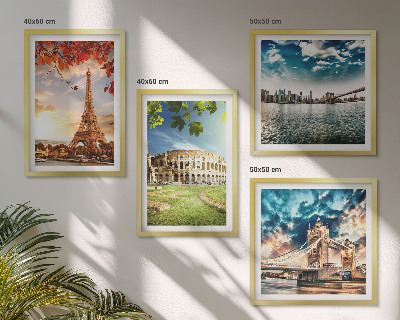 Ensemble de 4 tableaux Monuments d'europe aux couleurs chaudes
