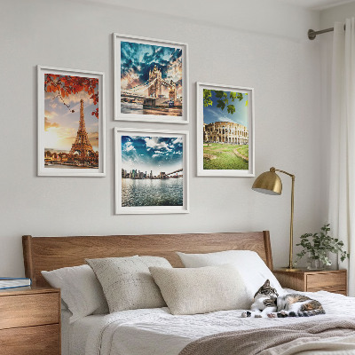 Ensemble de 4 tableaux Monuments d'europe aux couleurs chaudes