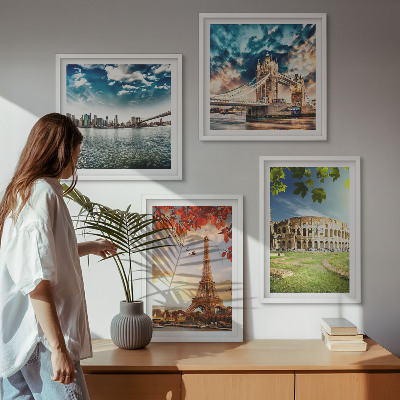 Ensemble de 4 tableaux Monuments d'europe aux couleurs chaudes