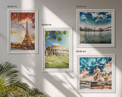 Ensemble de 4 tableaux Monuments d'europe aux couleurs chaudes