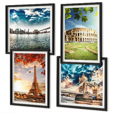 Ensemble de 4 tableaux Monuments d'europe aux couleurs chaudes