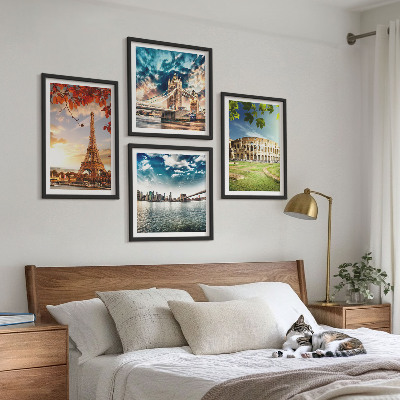 Ensemble de 4 tableaux Monuments d'europe aux couleurs chaudes