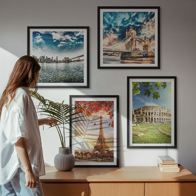 Ensemble de 4 tableaux Monuments d'europe aux couleurs chaudes