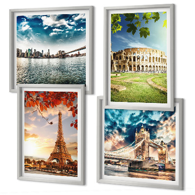 Ensemble de 4 tableaux Monuments d'europe aux couleurs chaudes