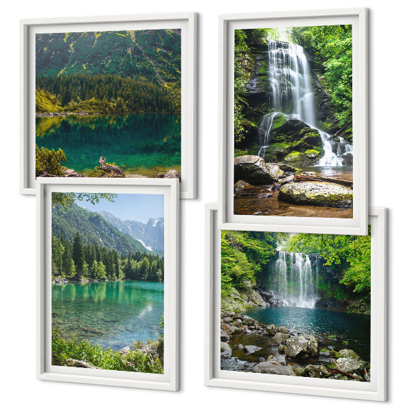 Ensemble de 4 tableaux Des cascades dans un cadre verdoyant