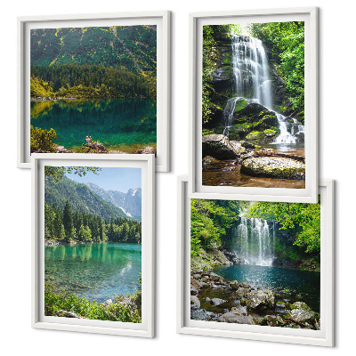 Ensemble de 4 tableaux Des cascades dans un cadre verdoyant