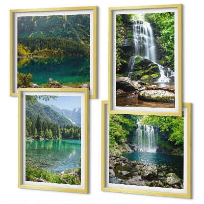 Ensemble de 4 tableaux Des cascades dans un cadre verdoyant