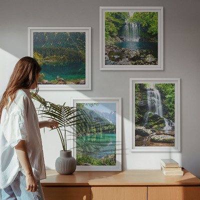 Ensemble de 4 tableaux Des cascades dans un cadre verdoyant
