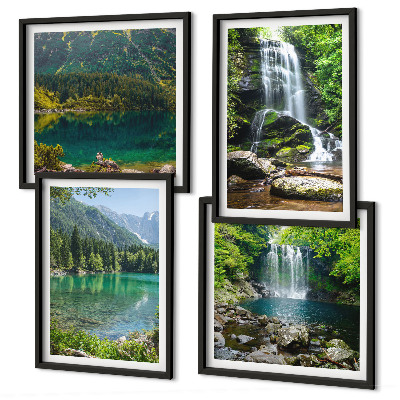Ensemble de 4 tableaux Des cascades dans un cadre verdoyant