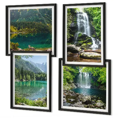 Ensemble de 4 tableaux représentant des cascades dans un cadre verdoyant