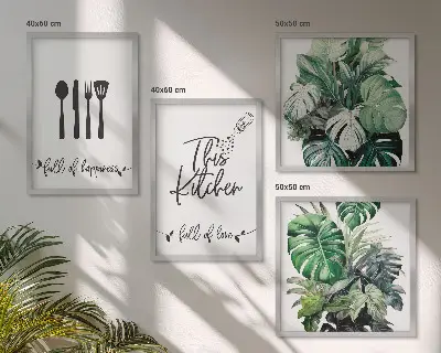 Polyptyque 2 cadres avec motifs de feuilles d'ustensiles de cuisine