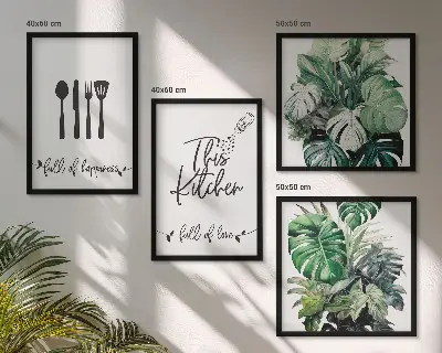 Polyptyque 2 cadres avec motifs de feuilles d'ustensiles de cuisine